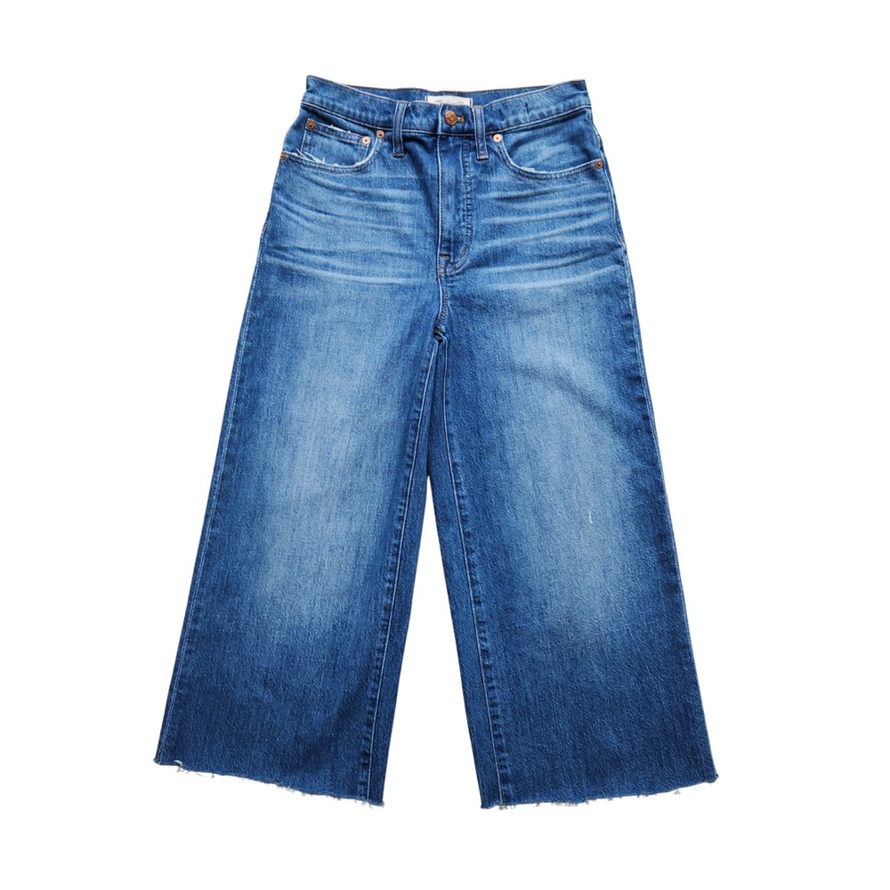 Madewell Jeans Women's 27 Fits 28x22 Blue Wide Leg Crop Raw Hem Faded Summer - Picture 13 of 14